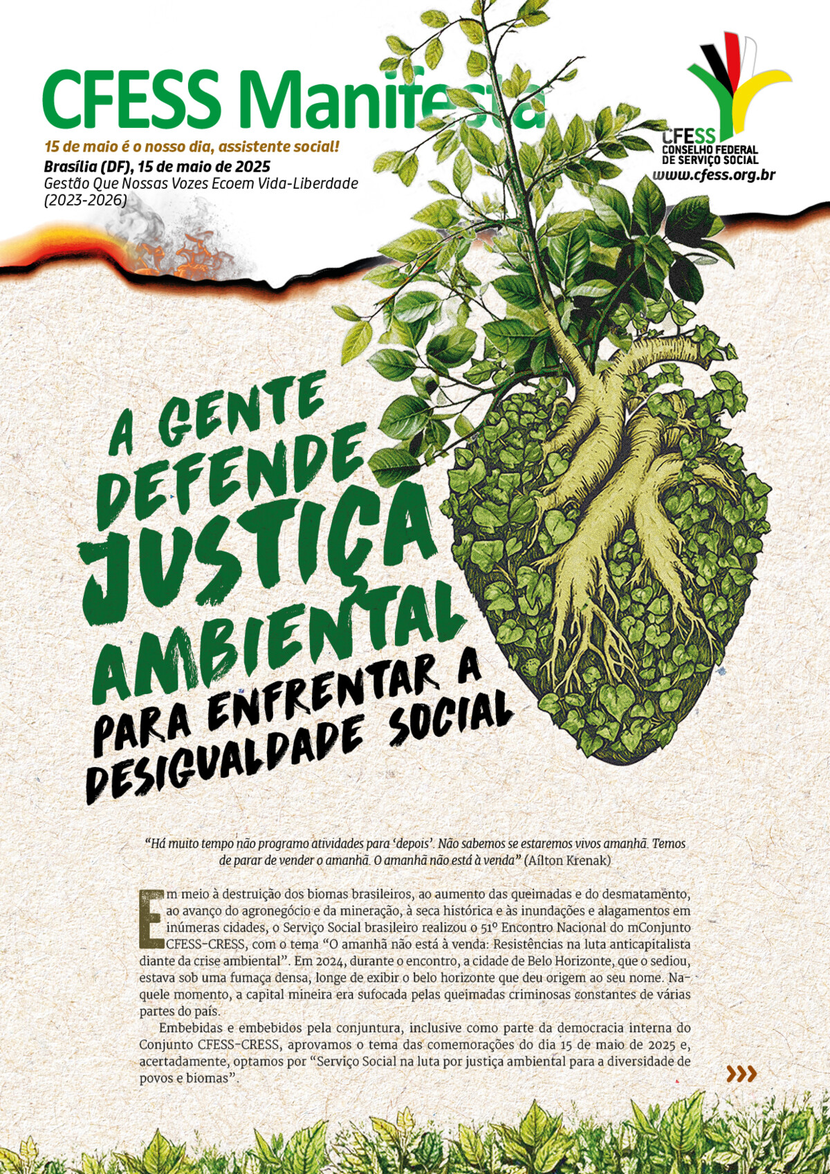 CFESS Manifesta 15 de maio de 2025 - A gente defende a justiça ambiental para combater a desigualdade social