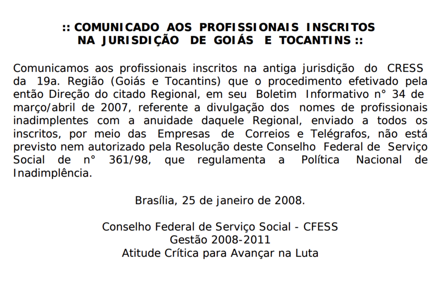 Clique aqui para ver o informe do CFESS a esses/as profissionais